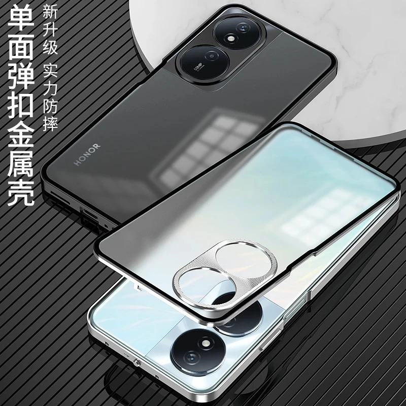 Funda a prueba de golpes para Huawei Honor X7B, marco de Metal de aleación de aluminio, cubierta trasera acrílica transparente mate, parachoques - imagen 3
