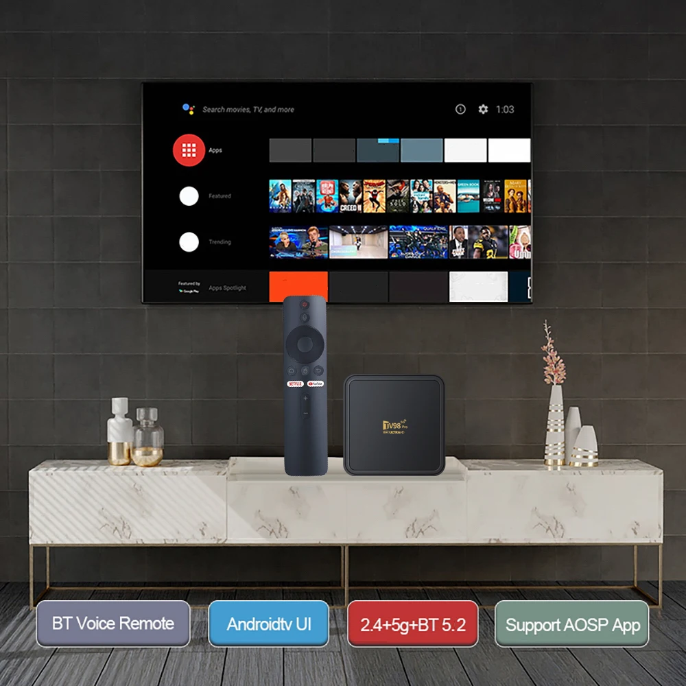 TV Box Android 14 TV98 Pro ATV Allwinner H313 Quad Core 8K Video 4K 2GB 16GB Wifi Dual BT5.2 Control remoto por voz inteligente TV Box - imagen 3