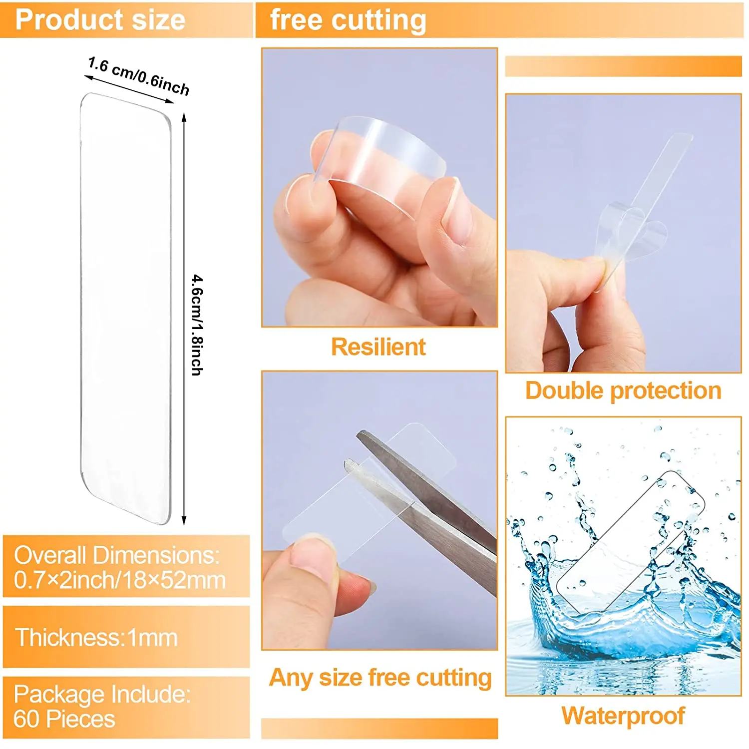 Cinta transparente de doble cara, cinta adhesiva de doble cara Extra fuerte para baño, pegatinas de pared impermeables, Nano cinta de cocina - imagen 3