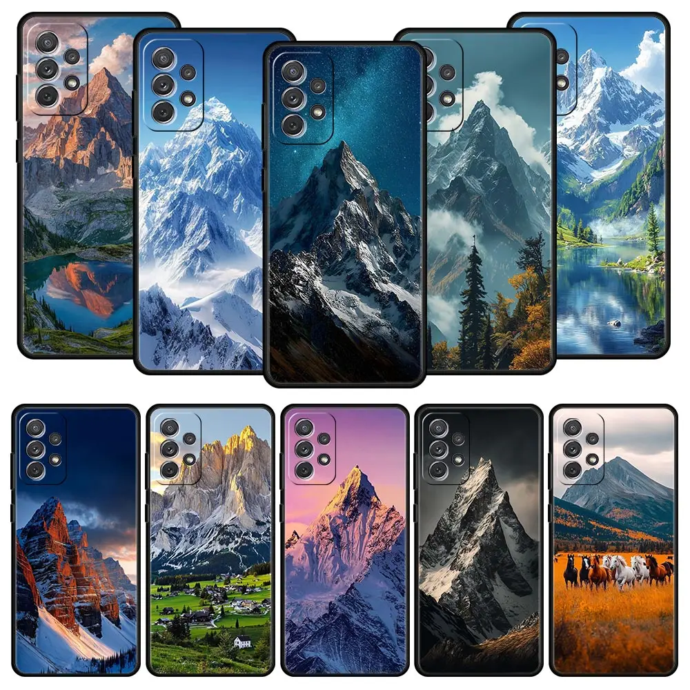 Funda de teléfono con paisaje de picos de montaña para Samsung A51 A71 A21S A17 A11 A15 A25 A23 A33 A53 A73 A07 A03S A05S A13 A35 A55 5G