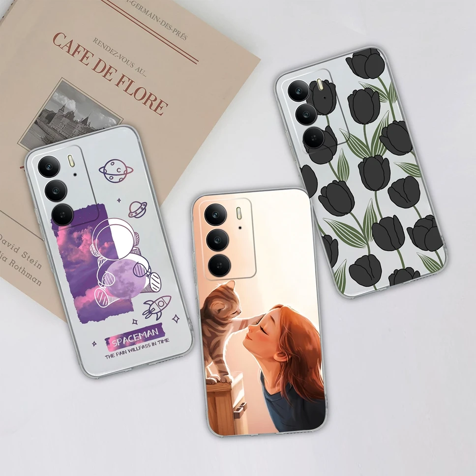 Funda de teléfono para Realme C75 4G, Fundas protectoras transparentes de silicona TPU suave con bonita flor a prueba de golpes para Oppo RealmeC 75 - imagen 2