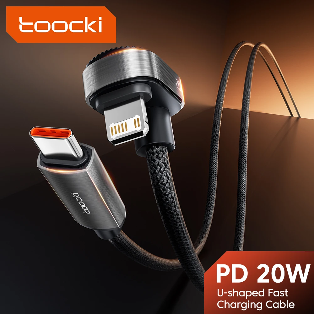 Toocki PD 20W codo en forma de U tipo C Cable de carga rápida USB Cable de datos de iluminación para iPhone 14 13 12 Pro Max XS XR Macbook Tablet