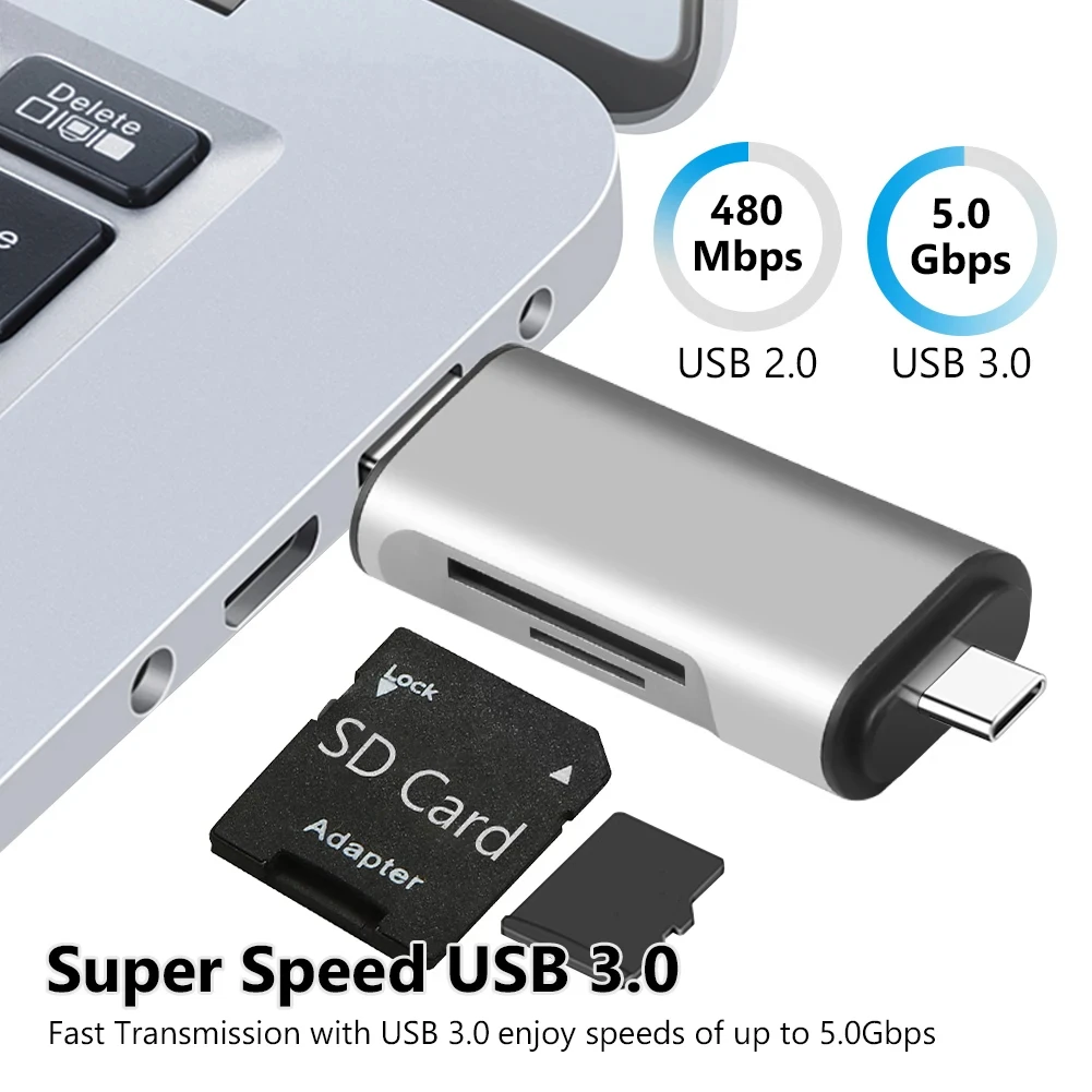 Lector de tarjetas USB 3,0 Micro USB tipo C, transmisión de alta velocidad, adaptador OTG, memoria SD TF, lector de tarjetas SD para tabletas, teléfono portátil - imagen 2