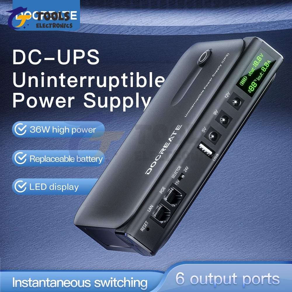 DC1036L 36W Digital UPS caja de fuente de alimentación ininterrumpida 5V/9V/12V/15V/24V salida múltiple para enrutador dispositivos domésticos-sin batería - imagen 5