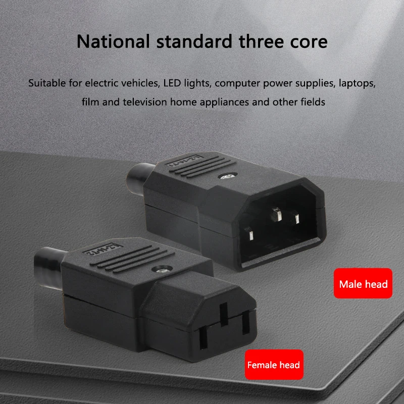 5 uds IEC320 10A 250V negro macho hembra conector de clavija recable C13 C14 enchufe recargable Konektor 3 pines toma de CA - imagen 3