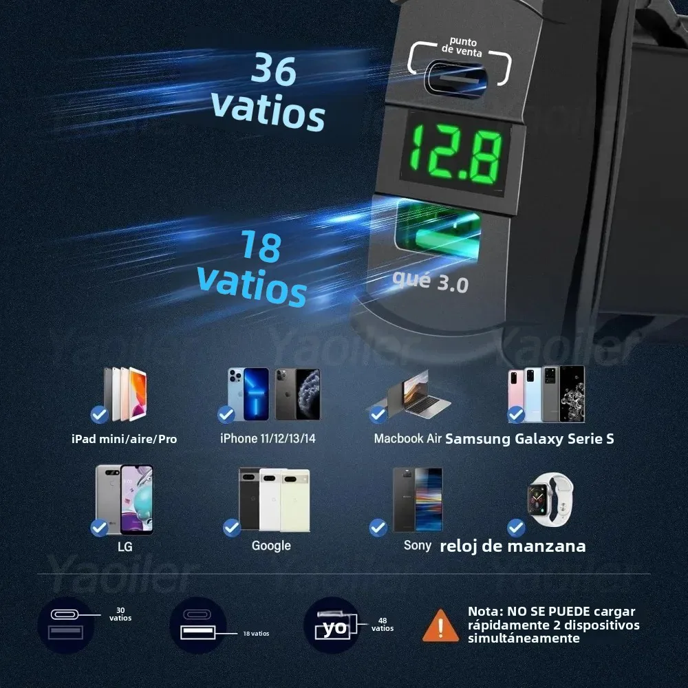 Interruptor basculante USB de 12V, toma de corriente USB y PD de 36W con pantalla de voltaje LED, cargador QC3.0 de 18W para coches, camiones, furgonetas, barcos, RVs - imagen 3