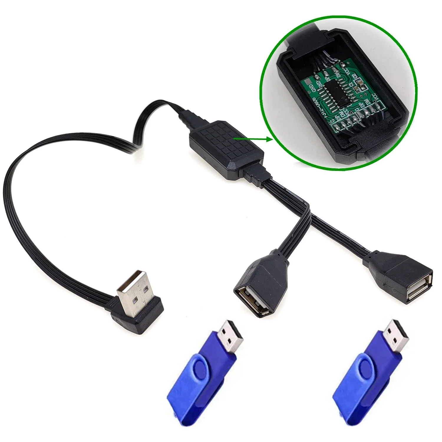 Distribuidor de Cable de datos Dual y USB 2,0, convertidor de adaptador de corriente para PC, cable de carga de transmisión de datos para coche, 1 macho y 2 hembra