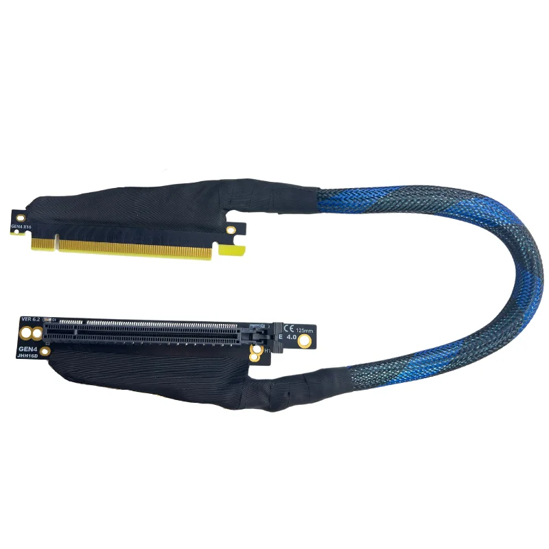 Cable de extensión de tarjeta gráfica PCIE X16 4,0 Premium, Conector de 270 grados con manga de malla trenzada para servidor de procesamiento IA