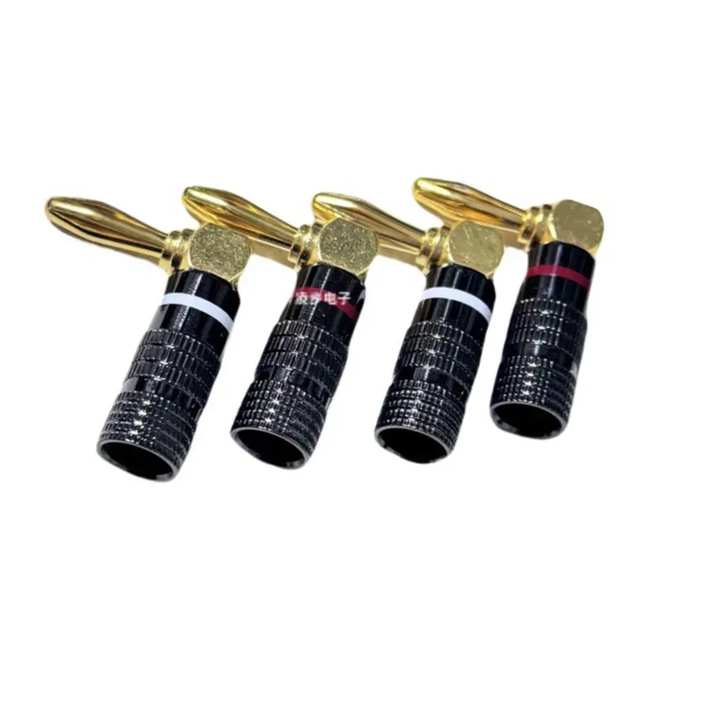 Enchufe curvo de 90 grados en forma de L de pintura negra chapada en oro de cobre puro, enchufe tipo banana para altavoz de 4mm sin soldadura, enchufe amplificador de potencia, spe - imagen 3