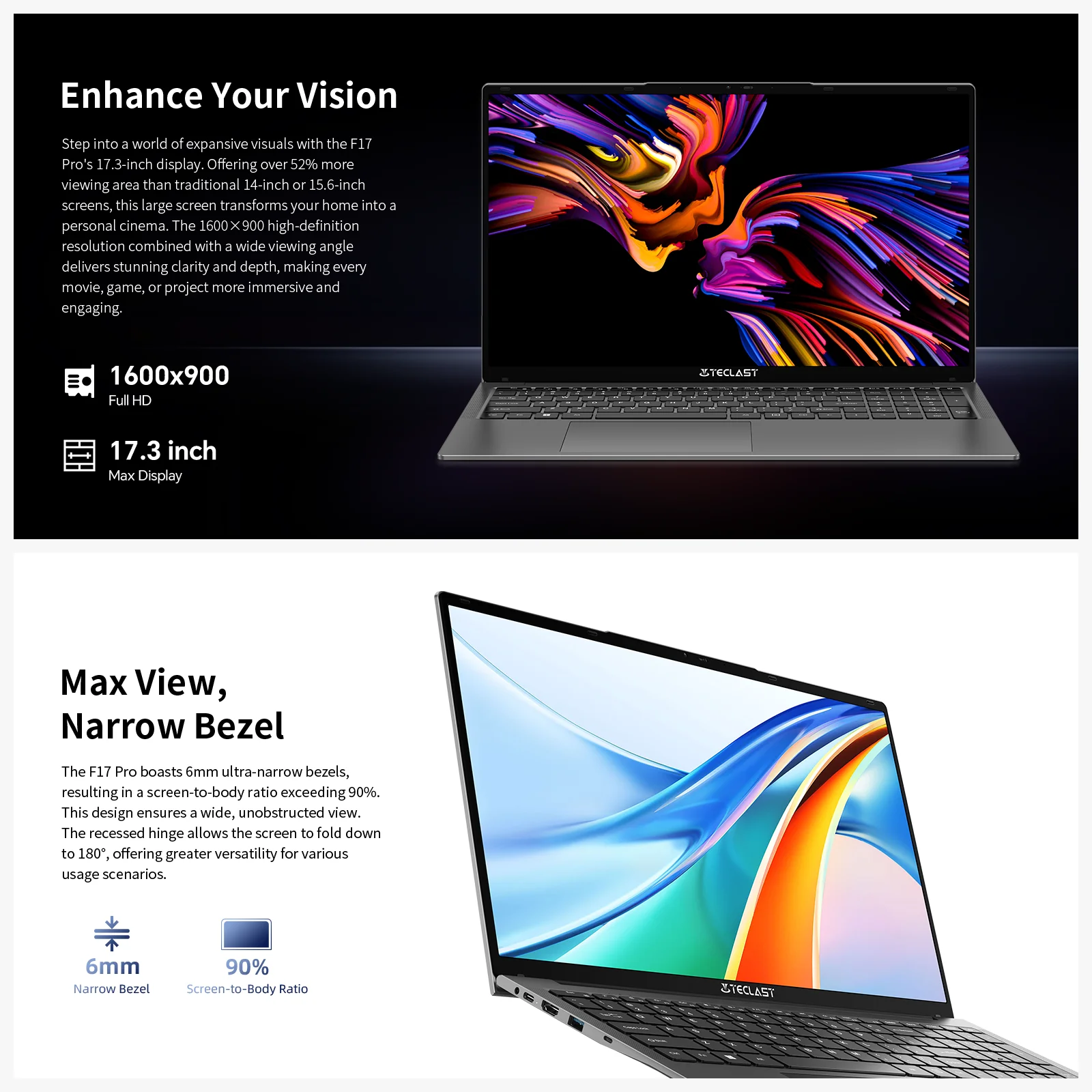 Teclast F17Pro 17,3" Portátil Intel i5-1030NG7 16GB RAM 512GB SSD Windows 11 180 ° Teclado retroiluminado para portátil mini-HDMI F17 Pro - imagen 5