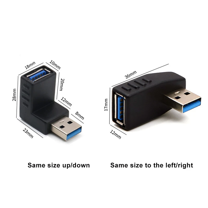 Adaptador de conector de extensión USB 3,0 A macho a hembra en ángulo izquierdo, derecho hacia arriba y hacia abajo, 90 grados, para ordenador portátil, PC, convertidor de cargadores USB - imagen 4