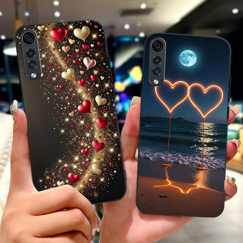 Funda de 6,8 pulgadas para LG, funda de terciopelo LMG910EMW, bonita funda de teléfono de silicona mate suave con dibujos de corazón de amor para LG Velvet 5G LM-G900EM - imagen 2