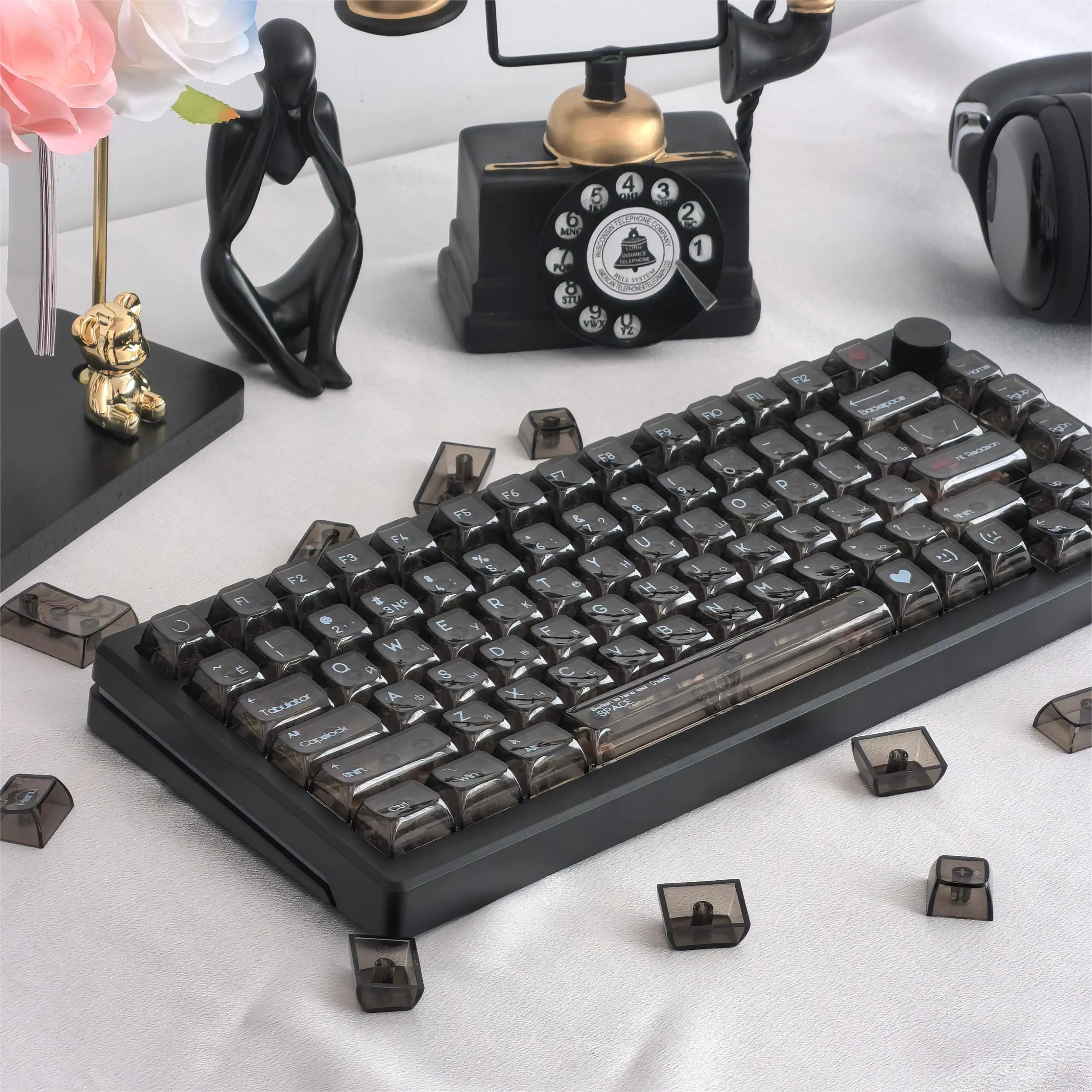 Teclas transparentes para teclados mecánicos, Material de PC CBSA, altura, negro, blanco, ruso, coreano, inglés, tailandés - imagen 3