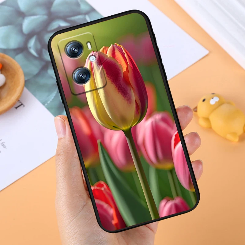 Tulipanes girasol Rosa flor para Xiaomi Redmi 9A 9C 9AT 10C 9 9T 10 12C 13C A3 12 K60 A1 K50 K40 5G, funda negra para teléfono - imagen 3