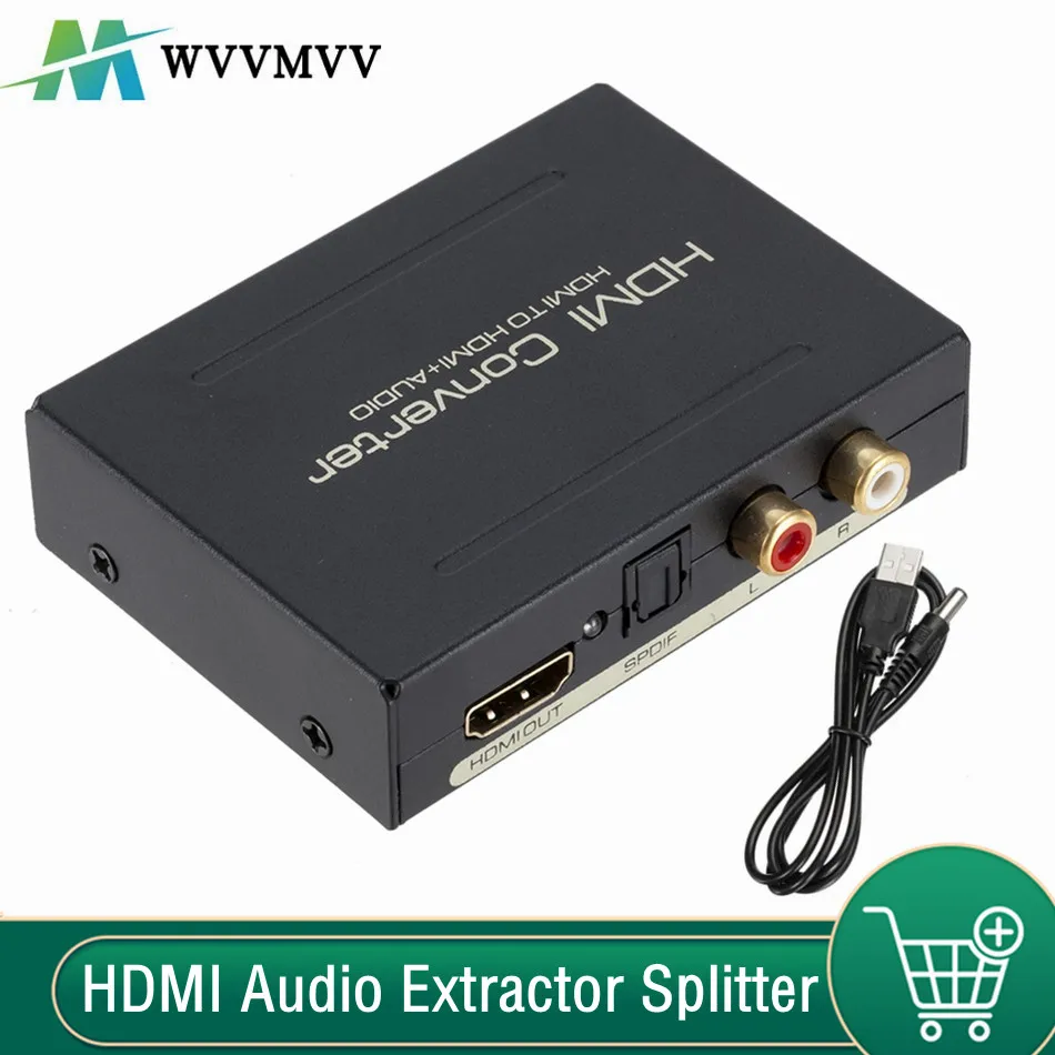 WvvMvv Extractor de Audio compatible con HDMI, convertidor de Extractor estéreo de 5,1 canales y 2,0 canales, adaptador divisor de Audio óptico TOSLINK SPDIF + L/R