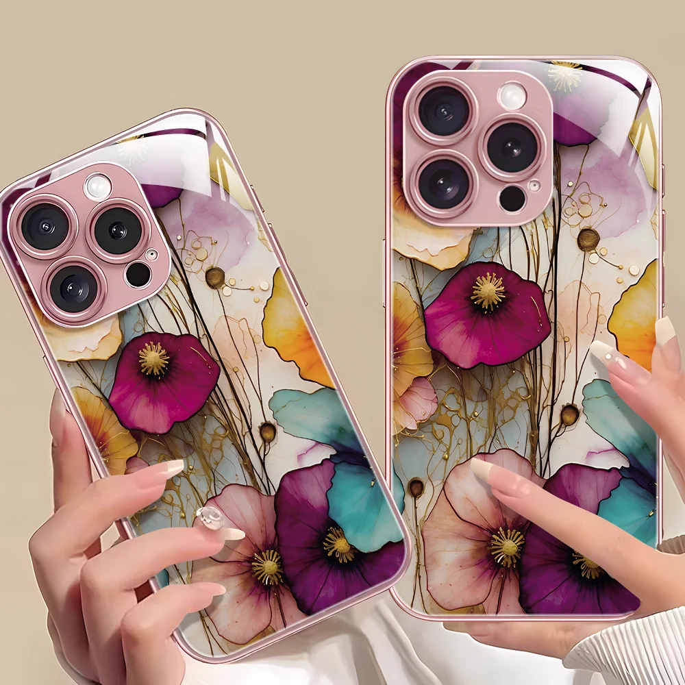 Funda de teléfono de vidrio templado para Samsung S24 Ultra Galaxy A56 5G A55 A54 S25 Plus S23 S22 Ultra S21 S20 FE A 56 Funda de flores - imagen 3
