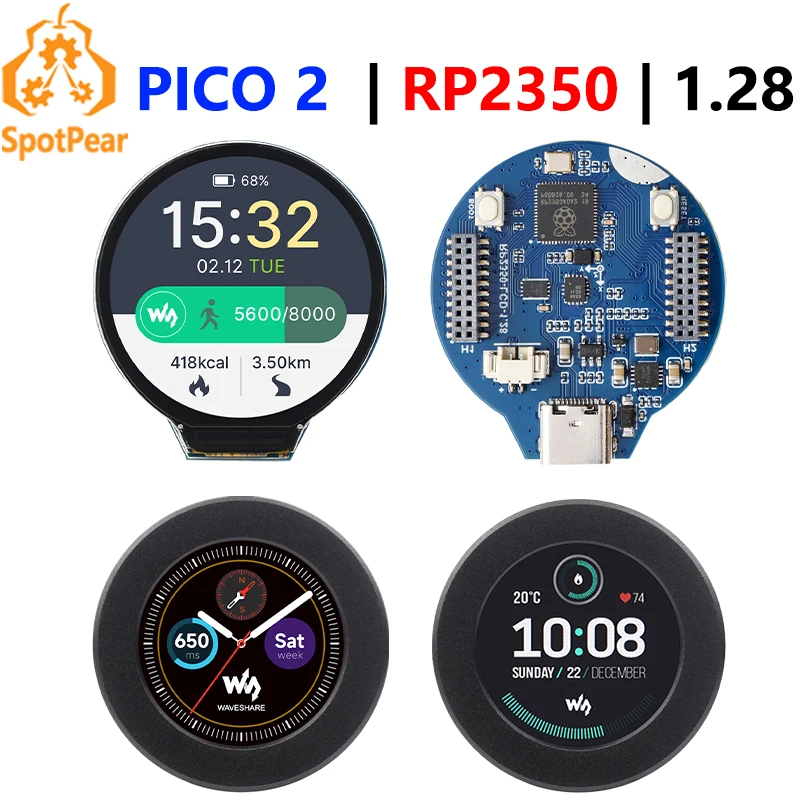 Raspberry Pi Pico 2 RP2350 Placa de desarrollo LCD redonda de 1,28 pulgadas Pantalla de visualización 240x240 QMI8658 de 6 ejes - imagen 2