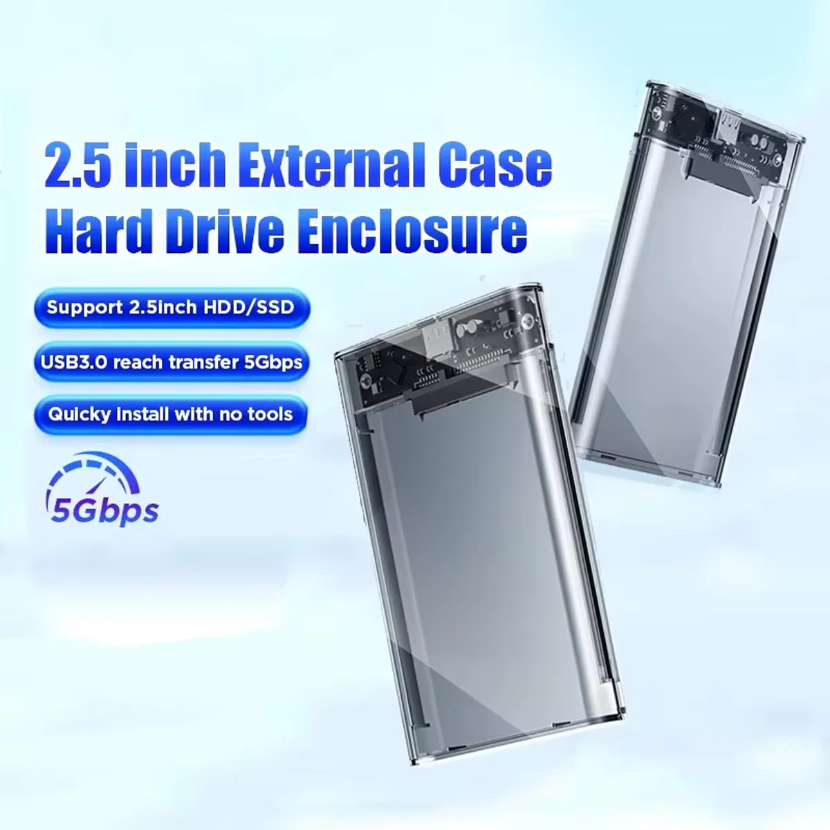 Caja HDD de 2,5 pulgadas SATA a USB 3,0, carcasa de disco duro para disco SSD, caja HDD USB C 3,1 Gen 2, carcasa HD externa