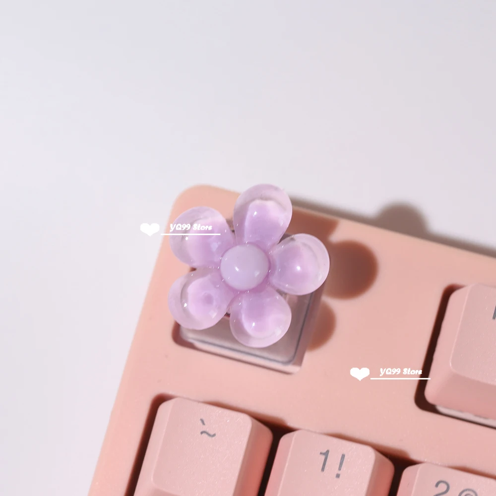 Teclas de flor rosa transparentes, adecuadas para retroiluminación, teclado mecánico RGB, decoración personalizada, teclas individuales hechas a mano - imagen 3