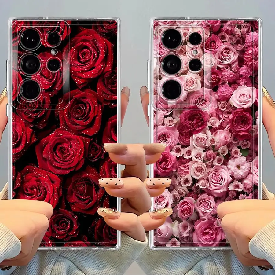 Funda suave transparente con hermosas flores para Samsung Galaxy S10 Plus S22 S25 Ultra S24 FE S21 Note 10 20 Ultra S20 S23