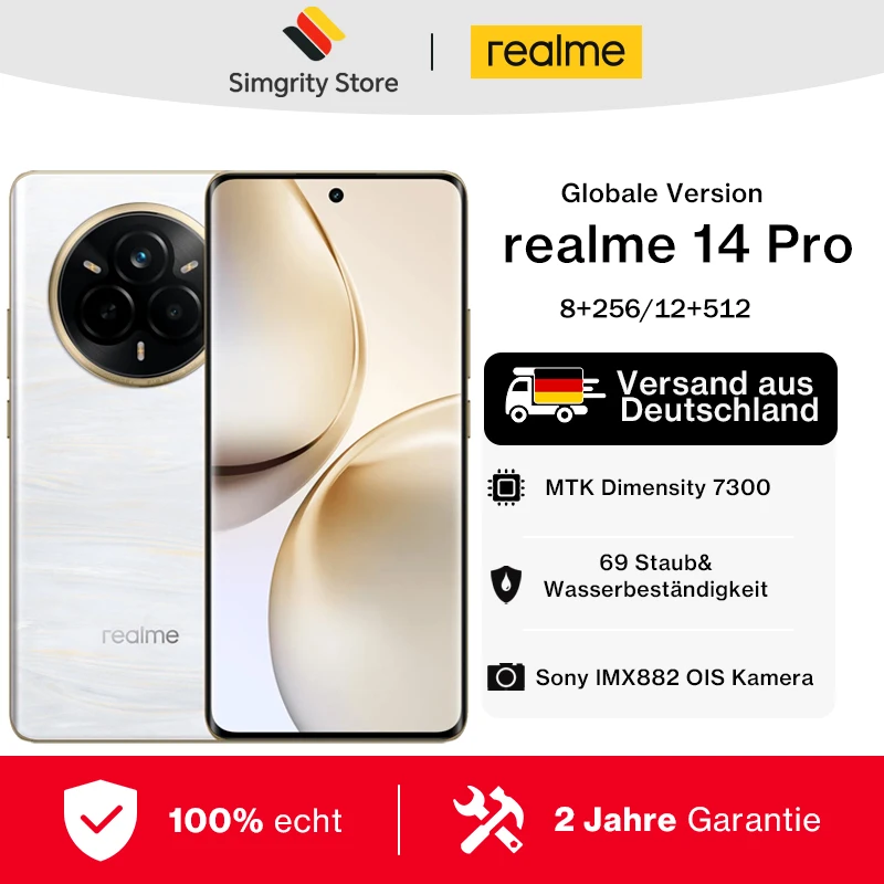 realme 14 Pro smartphones 5g android 15 MTK Dimensity 7300 Sony IMX882 OIS cámara IP69 5260mAh/6000mAh Batería 45W SUPERVOOC