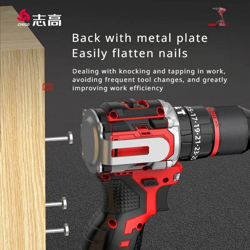 Chigo-taladro eléctrico sin escobillas, perforador inalámbrico, 120N.m, 16,8 V, taladro de impacto, destornillador, batería de iones de litio, herramientas eléctricas - imagen 3