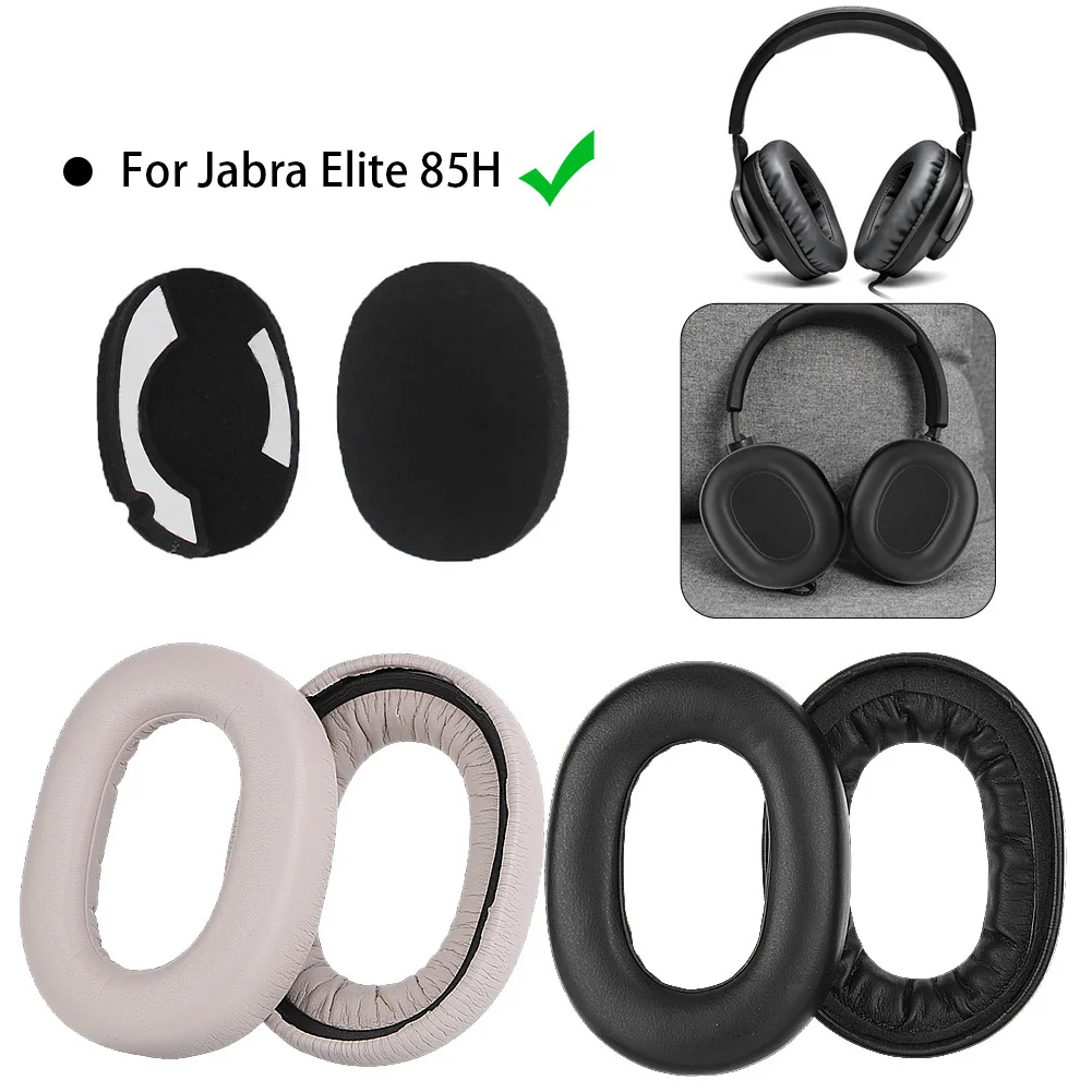 Almohadillas de repuesto para los oídos, cubierta de cojín de espuma suave de cuero para Jabra Elite 85h, auriculares inalámbricos, 1 par