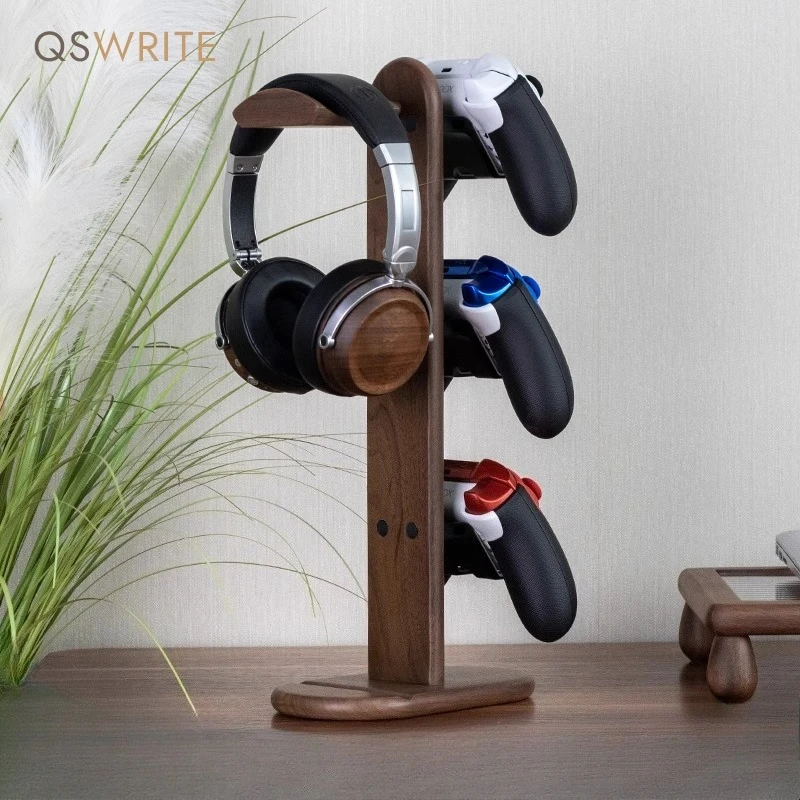 Soporte para auriculares portátil de madera de nogal, interruptor de madera, controlador de juego, soporte de exhibición de almacenamiento de madera maciza, No requiere instalación - imagen 2