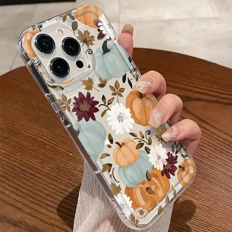 Funda de teléfono transparente con flores y calabaza vibrantes para iPhone 17 16 15 14 13 12 11 Pro Max Air 7 8 Plus 16E XS XR X - imagen 3