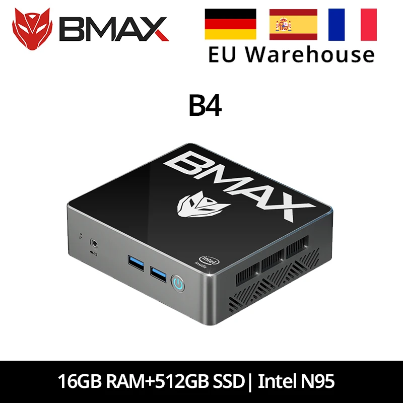BMAX B4 Windows 11 PC Intel N95 16GB 512GB SSD 2*HDMI 2*USB 2.0 2*USB 3.0 Supports 4K@60Hz Intel UHD Graphics Mini PC Bluetooth