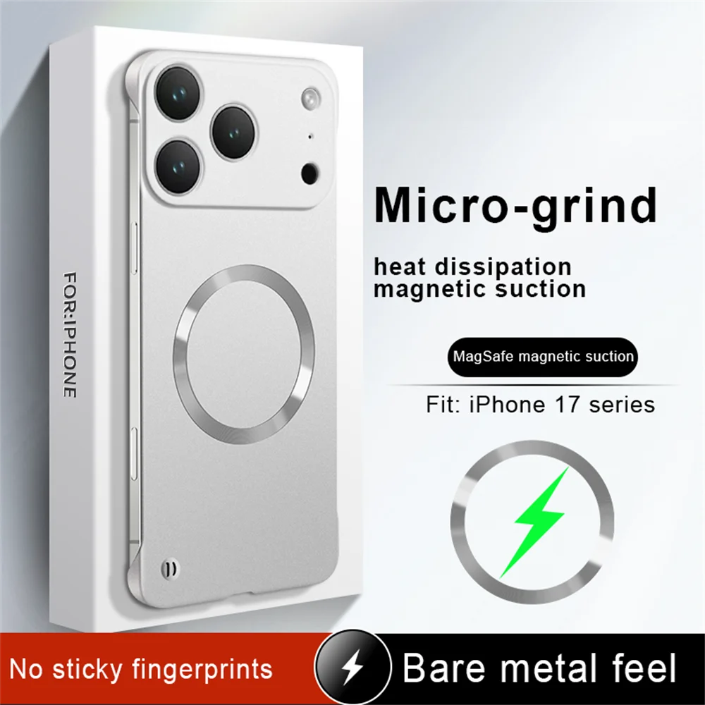Funda magnética para teléfono Magsafe Ultra delgada sin marco para iPhone 16 17 Pro Max Air 14 15 13 12 cubierta de PC chapada de carga inalámbrica - imagen 2