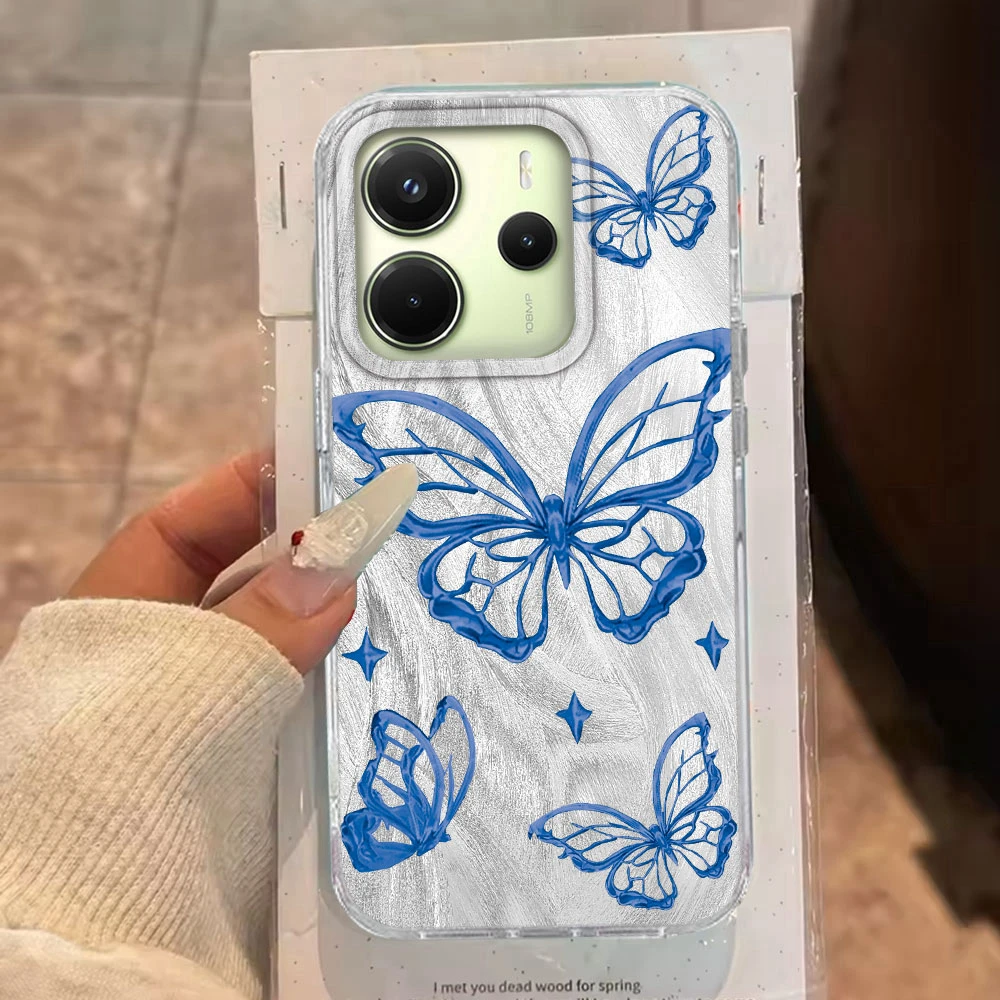 Funda de teléfono para chicas y mujeres con mariposa plateada láser para Xiaomi Redmi Note 14 13 12 11 11S 10 9 8 Pro 9C 13C 14C A5 A3 A4 A3X A1 - imagen 5