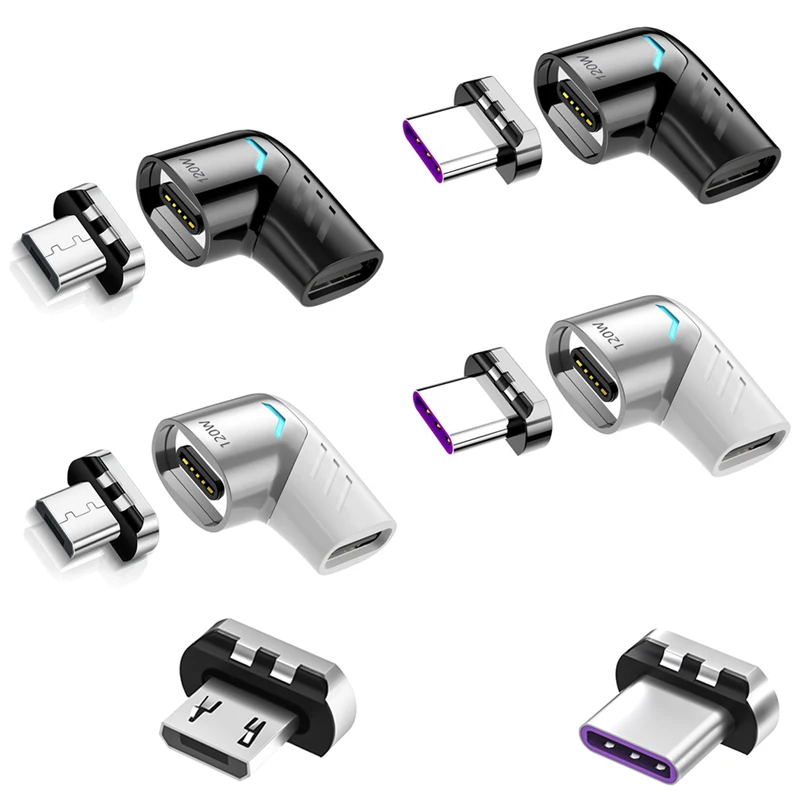 1 Uds 120W Usb C a tipo C adaptador magnético carga rápida Usb tipo C convertidor magnético Cable magnético conector Usbc de ángulo recto