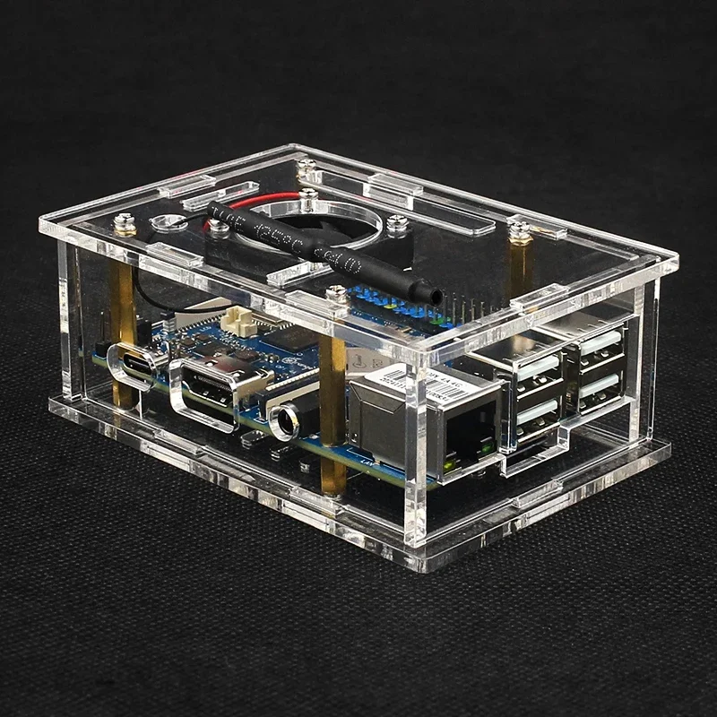 Caja acrílica Orange Pi 4A, carcasa transparente, soporte, ventilador de refrigeración, disipadores de calor opcionales para OPI 4A (sin placa base) - imagen 2