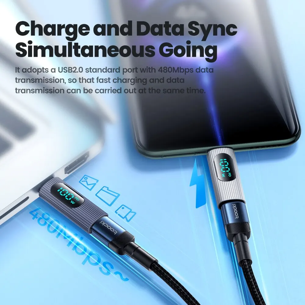 Toocki-adaptador OTG para Xiaomi Redmi, convertidor de carga rápida con pantalla Digital de 100W, USB tipo C macho a tipo C hembra, PD - imagen 4