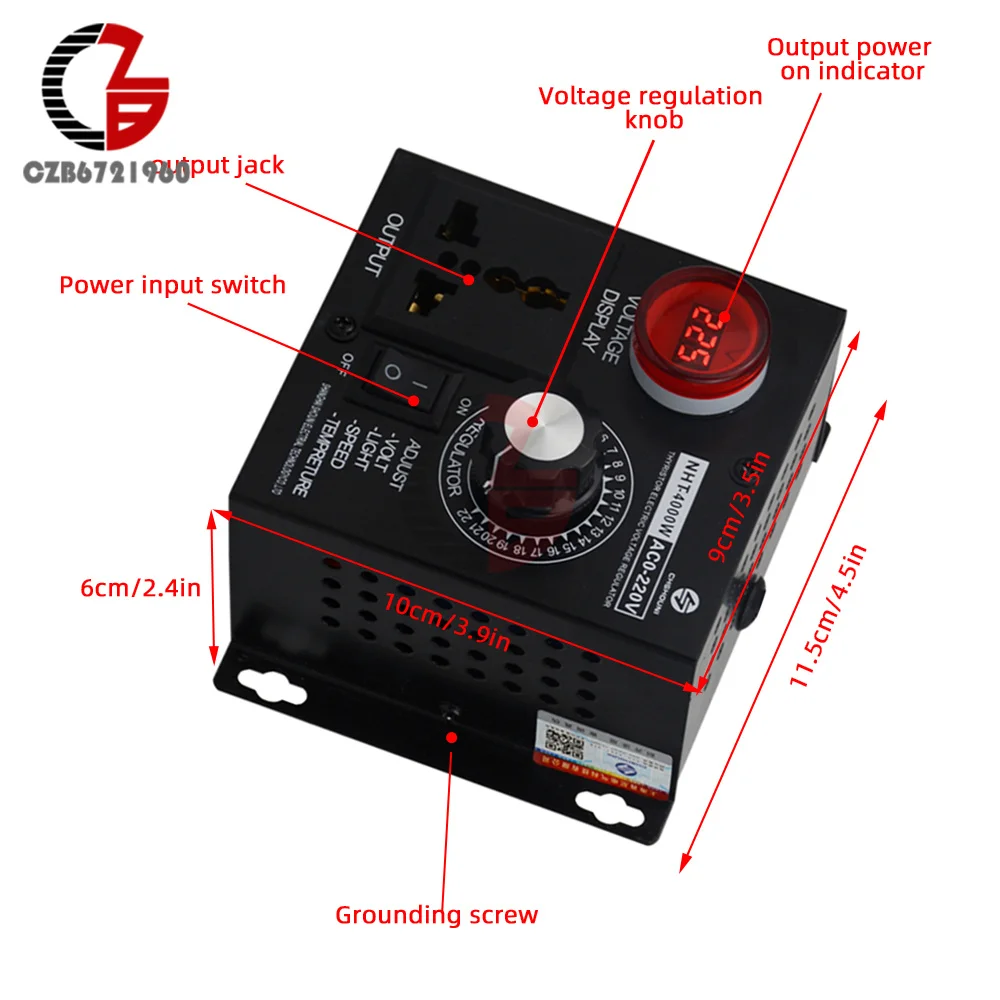 Regulador de voltaje portátil, controlador de voltaje variable compacto, velocidad de temperatura ajustable, CA 220V, 4000W - imagen 5