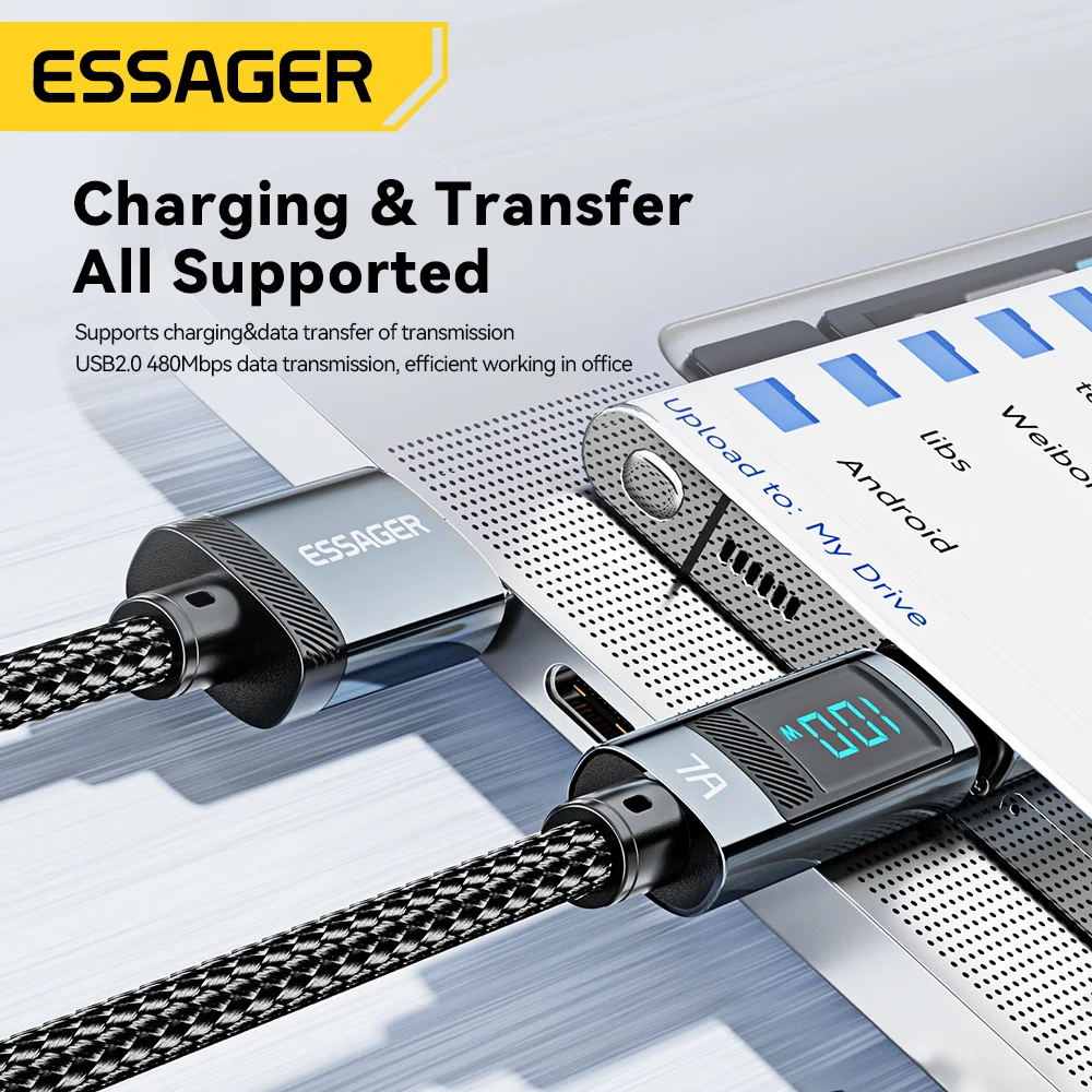 Essager 7A USB tipo C Cable 100W USB C cargador de datos para Realme Huawei P40 30 Pro 66W Cable de carga rápida Samsung Xiaomi Poco - imagen 4