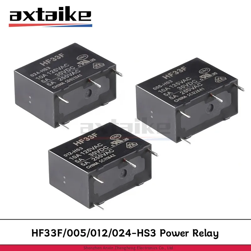 5 uds HF33F 005-HS3 012-HS3 024-HS3 4Pin 5V 12V 24V 5A 250VAC 10A 125VAC un conjunto de relé IC de potencia media Ultra pequeño normalmente abierto