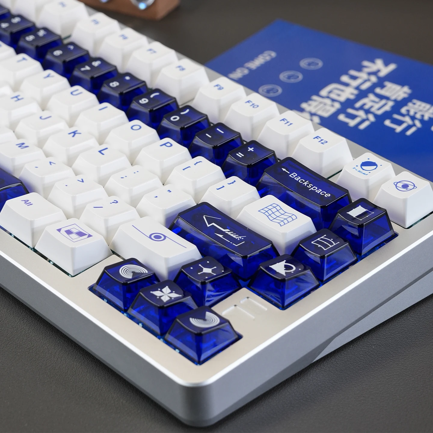 Teclas simples azules y blancas Pc Pbt tema geométrico juego completo de teclas de teclado con textura cerámica - imagen 3