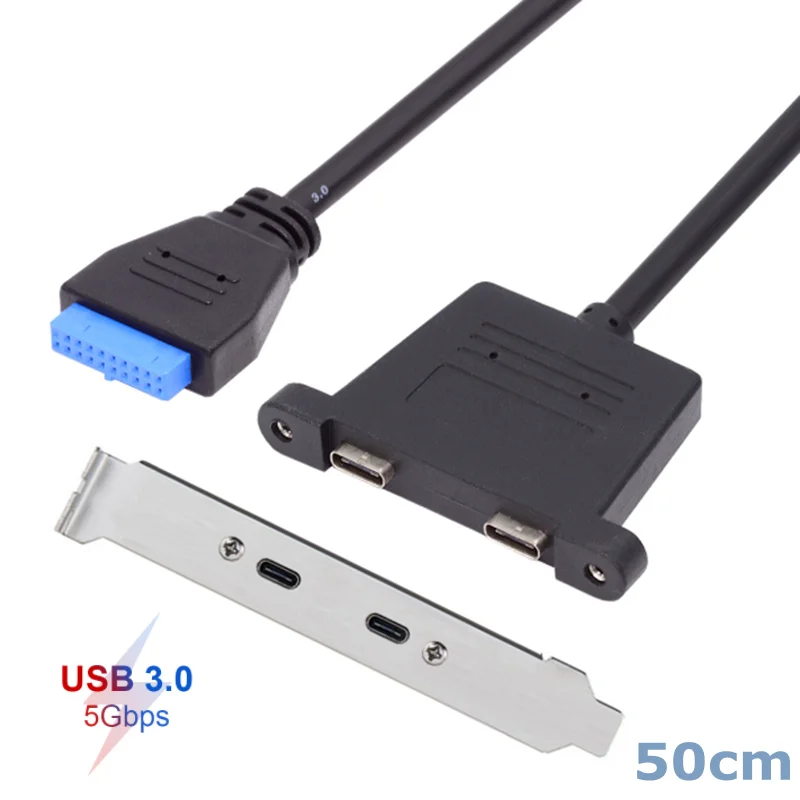 Ranura para tarjeta PCI frontal de 50cm, puerto de expansión USB 3,1, 20 pines hembra a doble TYPE-C, Cable de datos hembra con bisel en el chasis del ordenador, nuevo - imagen 2