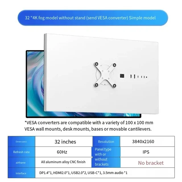 Monitor LED de 32 pulgadas 4K UHD 3840*2160 HDR10 característica 60Hz USB-C para MAC HDR10 pantalla brillante kuycon P32U