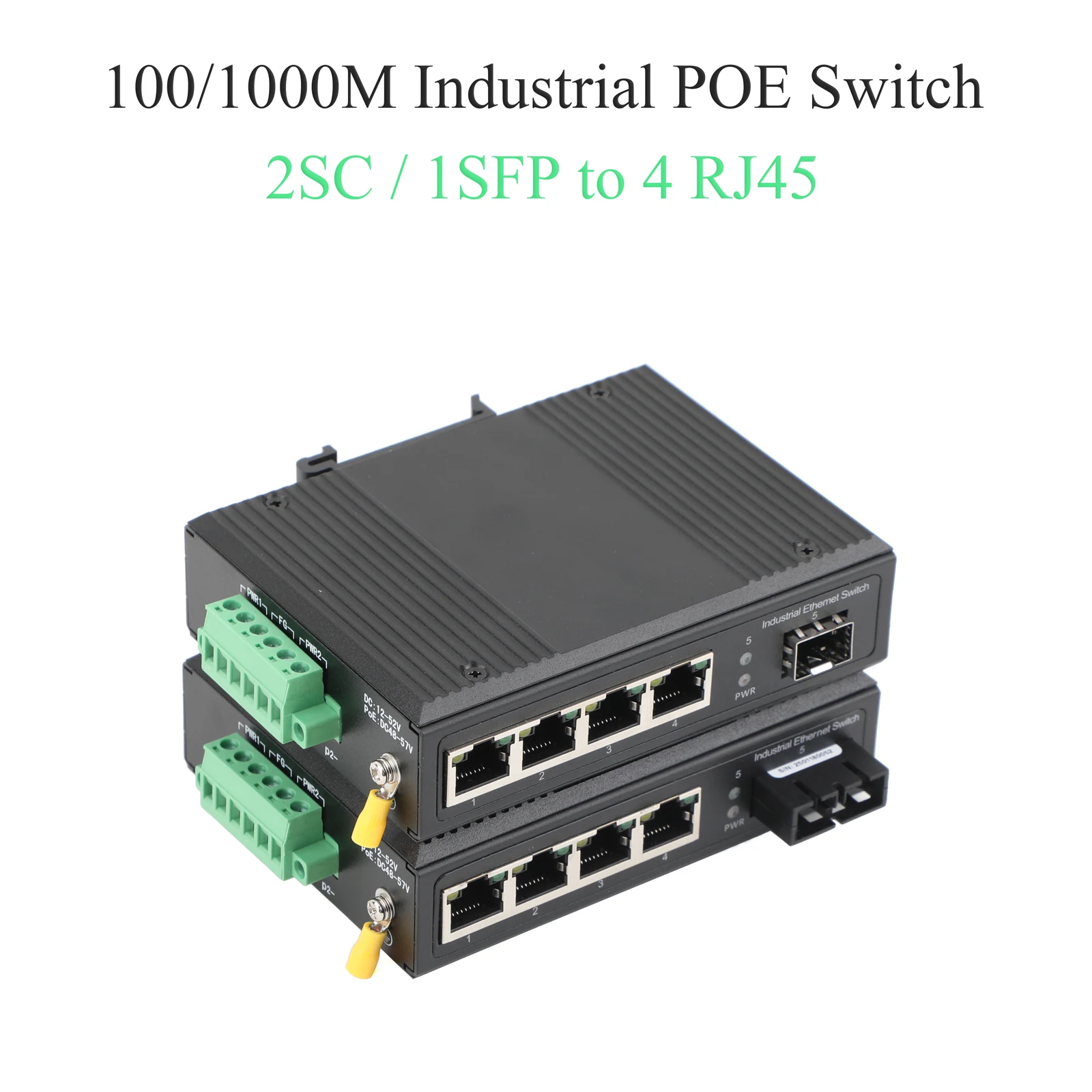 Conmutador POE industrial de 100M/1000M 1 puerto óptico + 4 puertos POE, transceptor SC/SFP de doble fibra monomodo