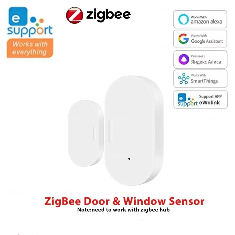 Sensor de puerta Ewelink Zigbee, Sensor de contacto, Detector abierto y cerrado, Detector de puerta inalámbrico, Control por aplicación remota con Alexa y Google