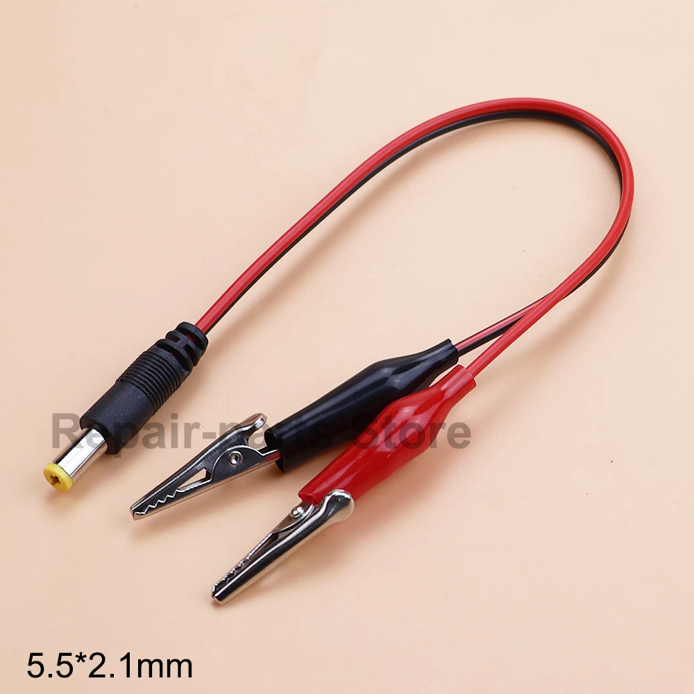 2 pinzas de cocodrilo a 1 adaptador de conector de clavija de alimentación CC macho o hembra cable de 25CM Clips de 5,5*2,1mm cables de prueba de cocodrilo - imagen 4