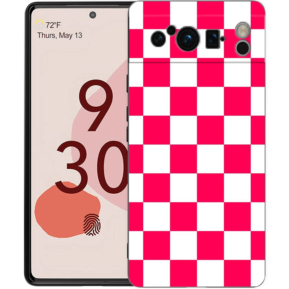 Funda de teléfono con rejilla de ajedrez clásica Retro para Google Pixel 9 8 7 6 Pro XL 8A 6A 7A 5G, funda negra de TPU suave a prueba de golpes - imagen 5