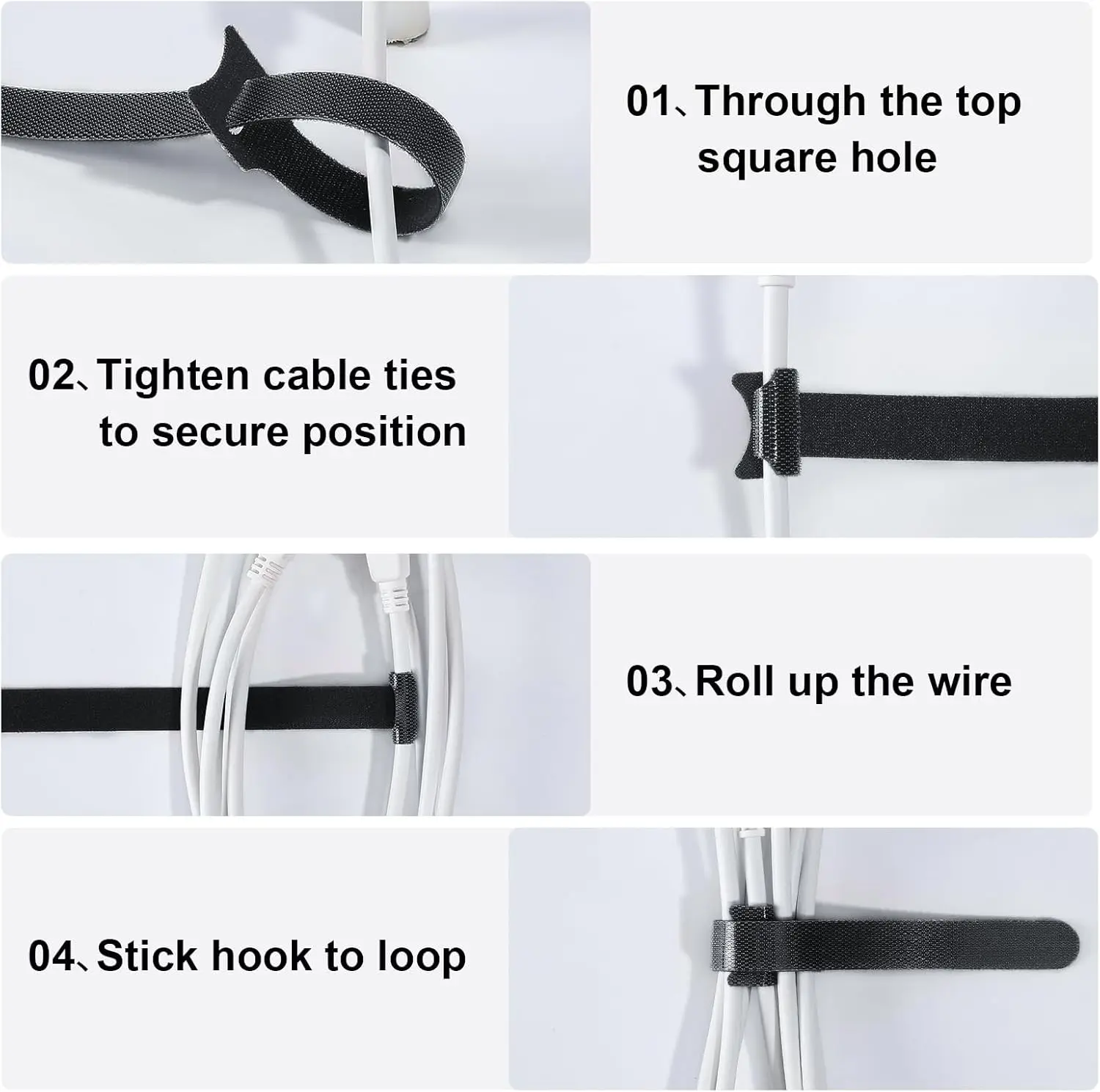 150 bridas para cables, bridas para cables de 4 + 6 + 8 + 10 pulgadas para gestión de cables, sujeción ajustable, gancho y bucle reutilizables multiusos - imagen 5