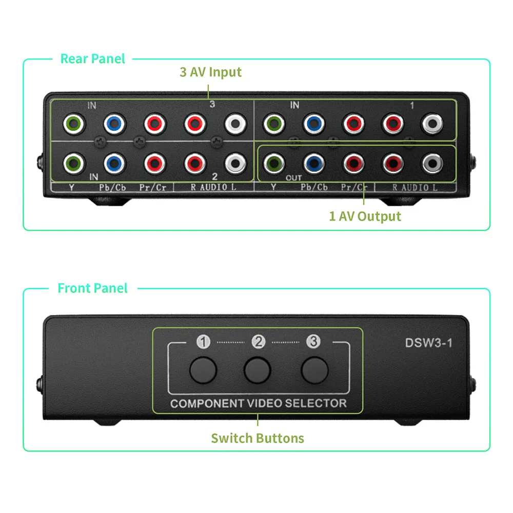 Componente YPbPr Switcher 4X1/3X1 Ypbpr Componente Video y Audio Switch 3/4 en 1 salida 5 RCA Ypbpr componente Selector de vídeo Caja de interruptor - imagen 3
