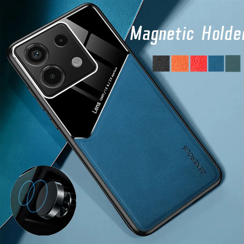 Funda con textura de cuero para Xiaomi Redmi Note Pro 13 5G Note 12 Pro 12S 11 11S con funda magnética para coche Fundas Capa