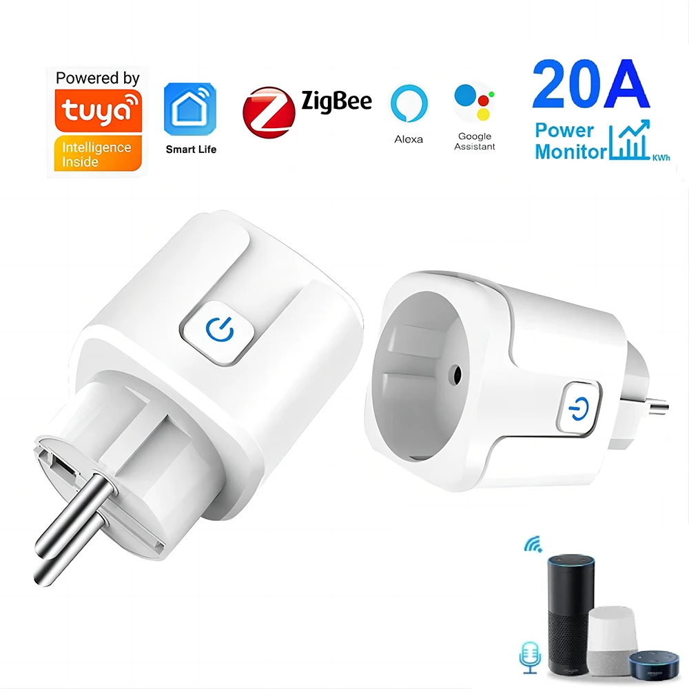 Tuya ZigBee enchufe inteligente UE 20A Monitor de potencia temporizador adaptador enchufe hogar inteligente inalámbrico Compatible con Alexa Google HOME - imagen 2