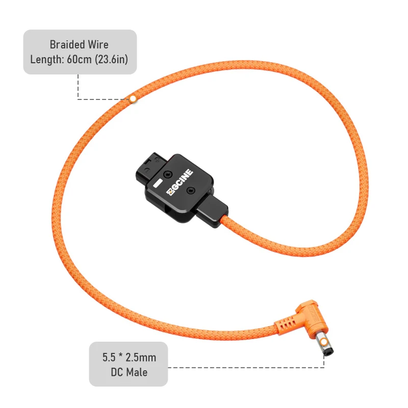 Cable de alimentación con conector CC ZGCINE D-Tap a 5,5*2,5mm, 60cm de longitud 180 ° Giratorio con cable trenzado para batería con montaje en V/montaje dorado - imagen 2
